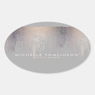 Luxe Blush Confetti Rain Pattern Grey Oval Sticker