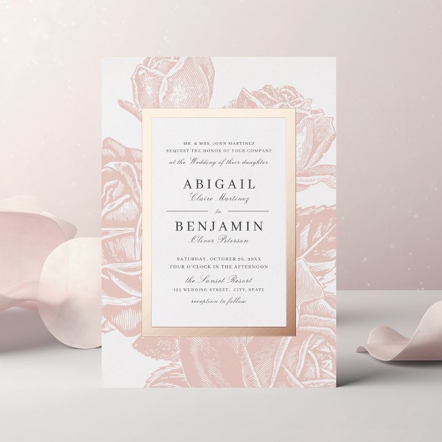 Luxe blush rose gold vintage botanical wedding (Luxe blush rose gold vintage botanical wedding foil invitation)
