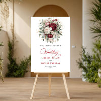 Luxe Boho Burgundy Flowers Greenery Welcome Poster