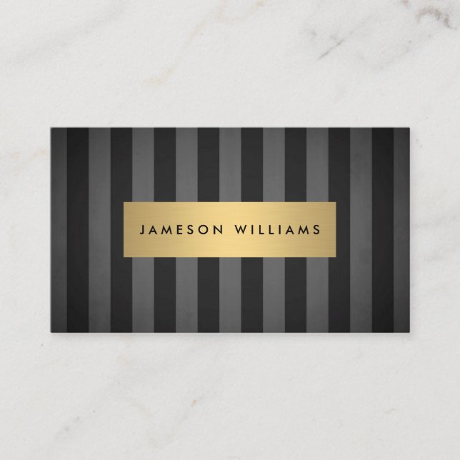 Luxe Bold Black and Grey Stripes with Gold Bar Business Card (Front)