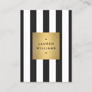 Luxe Bold Black and White Stripes Gold Box Large Business Card