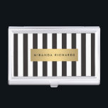 Luxe Bold Black and White Stripes with Gold Bar Business Card Holder<br><div class="desc">Coordinates with the Luxe Bold Black and White Stripes with Gold Bar Business Card Template by 1201AM. Elegantly chic personalised business card holder featuring alternating black and white stripes with a faux metallic gold nameplate for your name or business name for an on-trend,  luxe aesthetic. © 1201AM CREATIVE</div>