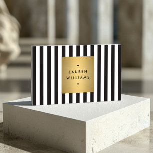 Luxe Bold Black and White Stripes with Gold Box II Business Card