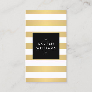 Luxe Bold Faux Gold and White Stripes Business Card