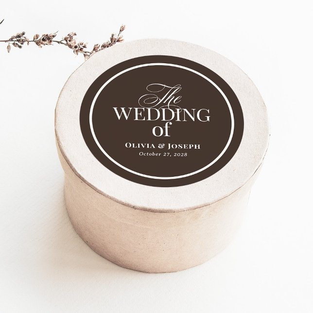 Luxe Brown with Border | Elegant Wedding Classic Round Sticker (Creator Uploaded)