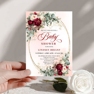 Luxe Burgundy Floral Bohemian Baby Shower Invite