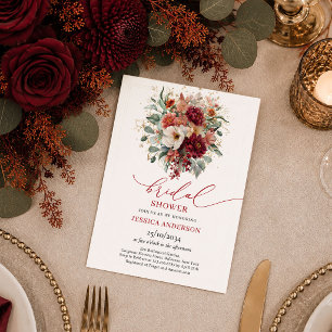 Luxe Burgundy Gold Eucalyptus fall boho bridal sho Invitation