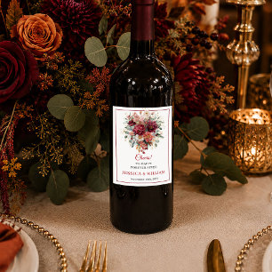 Luxe Burgundy Gold Eucalyptus Fall boho floral win Wine Label