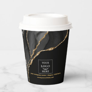 Luxe Business Logo Event Promotional Black Marble Paper Cups