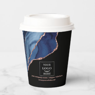 Luxe Business Logo Event Promotional Blue Marble Paper Cups