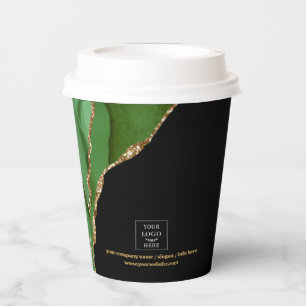 Luxe Business Logo Event Promotional Green Marble Paper Cups