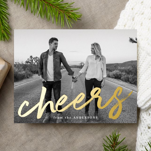 Luxe Cheers Photo Foil Holiday Postcard (Creator Uploaded)