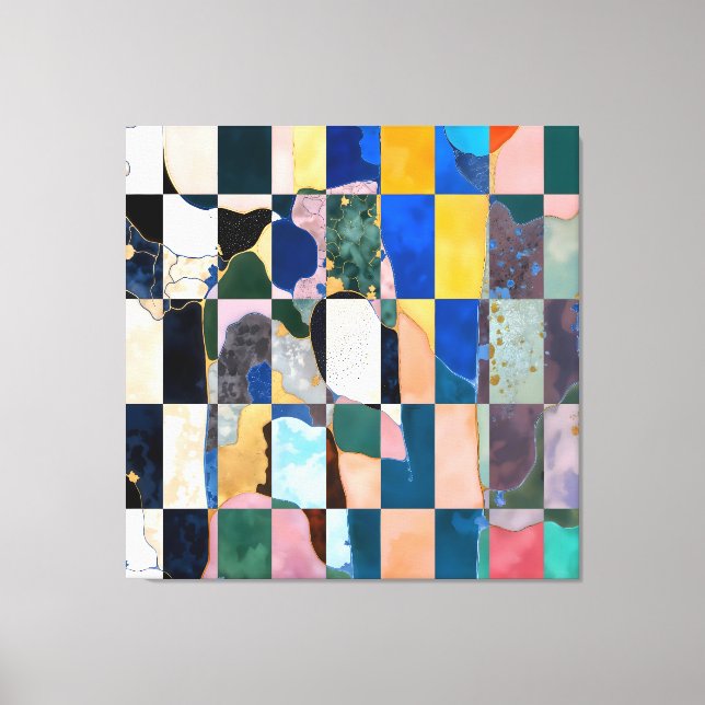 Luxe Chequerboard Curtain Canvas Print (Front)