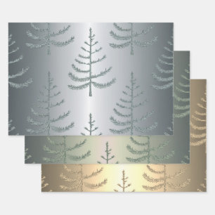 Luxe Christmas Trees Wrapping Paper Set