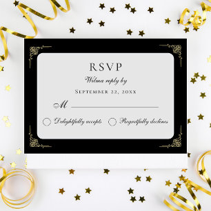 Luxe Classic Elegant Classy Black Gold RSVP Gift Card