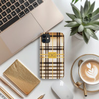 Luxe Classic Taupe and Gold Plaid iPhone Case