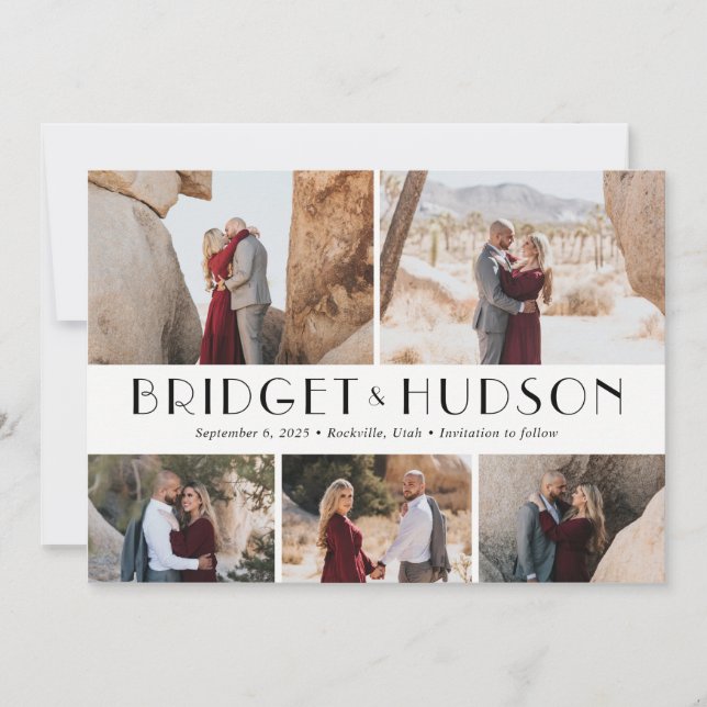 Luxe Collage Editable Colour Save The Date Card (Front)