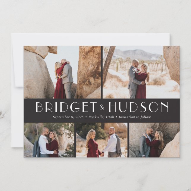 Luxe Collage Editable Colour Save The Date Card (Front)