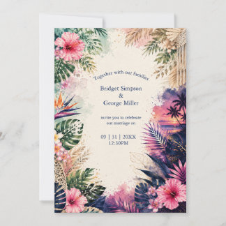 luxe Collage Hawaii Moody Boho Tropical Wedding  Invitation