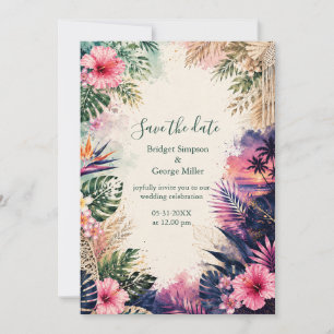luxe Collage Hawaii Moody Boho Tropical Wedding  Invitation