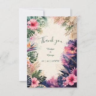 luxe Collage Hawaii Moody Boho Tropical Wedding  Thank You Card