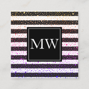 Luxe Colourful Spots Monogram Black White Stripes Square Business Card