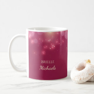 Luxe Dark Pink Glamour Bokeh Sparkles With Name Coffee Mug