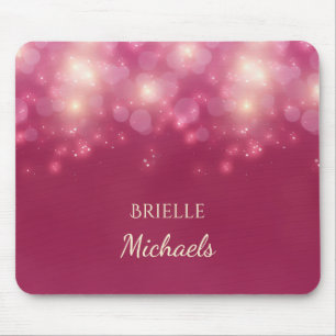 Luxe Dark Pink Glamour Bokeh Sparkles With Name Mouse Pad