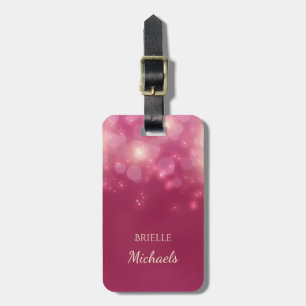 Luxe Dark Pink Glamourous Bokeh Sparkles With Name Luggage Tag