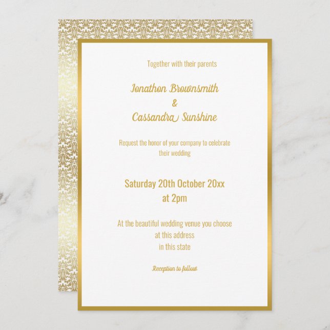 LUXE DELICATE GOLD LACE WEDDING INVITATION (Front/Back)