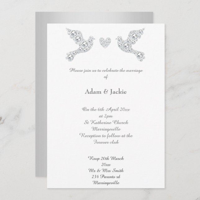 Luxe Diamond Love Dove Wedding Invitation (Front/Back)