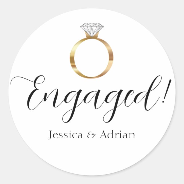 Luxe Diamond Ring Engaged Engagement Classic Round Sticker (Front)
