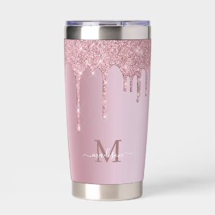 Luxe Dripping Rose Gold Glitter Monogram Insulated Tumbler