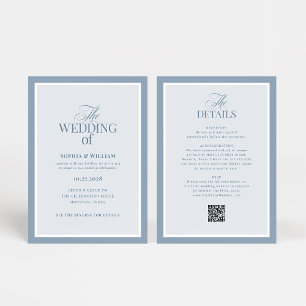 Luxe Dusty Blue with RSVP QR Code   Wedding Invitation