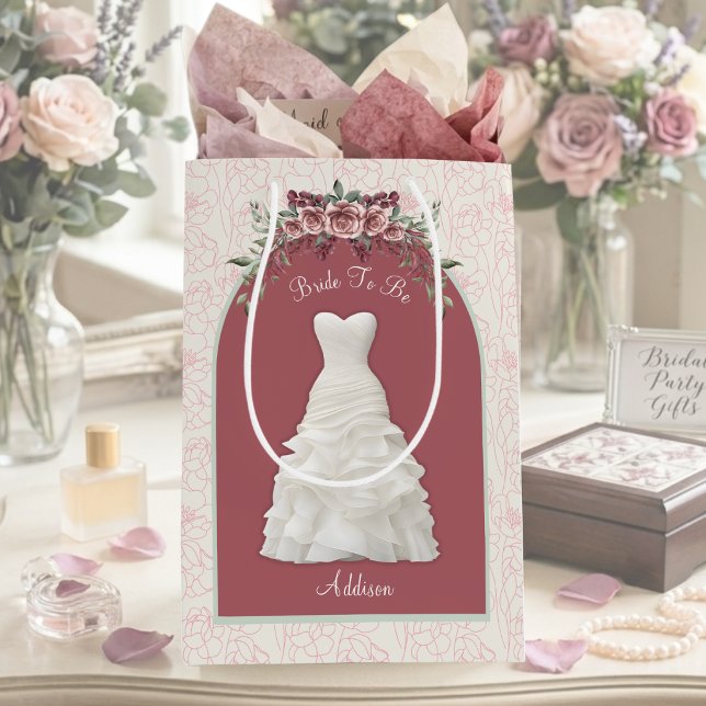 Luxe Dusty Rose Bride To Be Medium Gift Bag (Custom bride to be gift bag elegant dusty rose bachelorette favor bag with name)