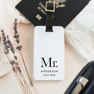 Luxe Elegance Black and White   Mr Wedding Date Luggage Tag