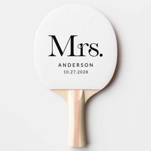 Luxe Elegance Black and White Mrs | Wedding Ping Pong Paddle (Front)