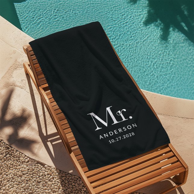 Luxe Elegance Black | Mister and Wedding Date Beach Towel (Creator Uploaded)