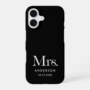 Luxe Elegance Black Mrs and Wedding Date iPhone 16 Case