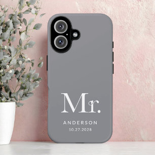 Luxe Elegance Grey Mister and Wedding Date iPhone 16 Case