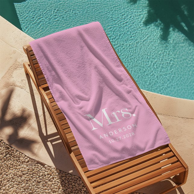 Luxe Elegance Pink | Mrs and Wedding Date Beach Towel (Creator Uploaded)
