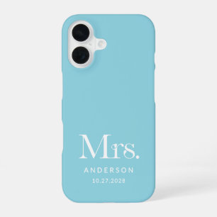 Luxe Elegance Robin Egg Blue Mrs Wedding Date iPhone 16 Case