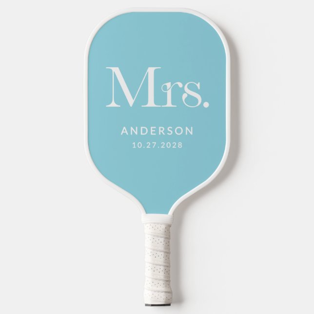 Luxe Elegance Robin Egg Blue | Mrs Wedding Date Pickleball Paddle (Front)