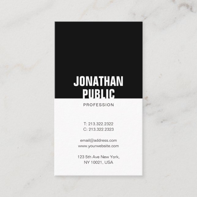 Luxe Elegant Black White Professional Sleek Plain Business Card (Front)