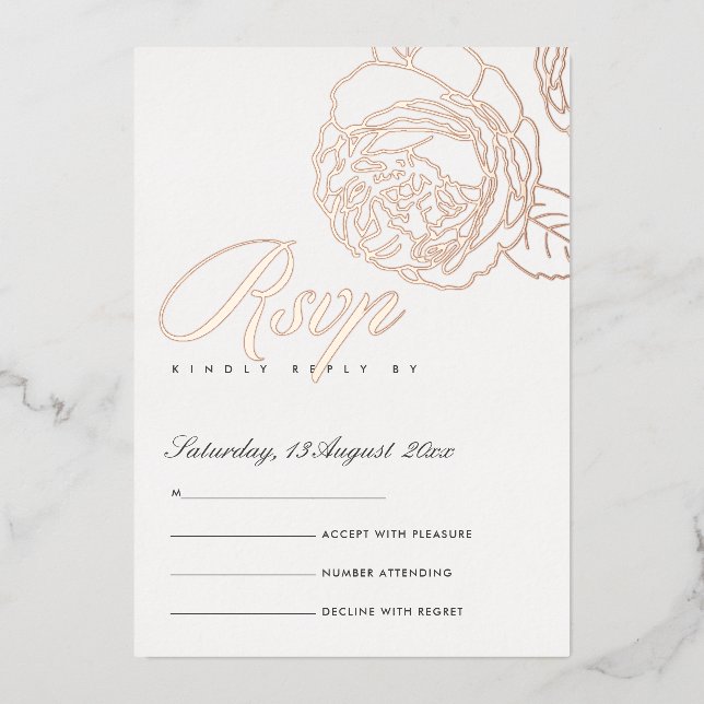 LUXE ELEGANT BLUSH PINK ROSE GOLD FLORAL RSVP (Front)