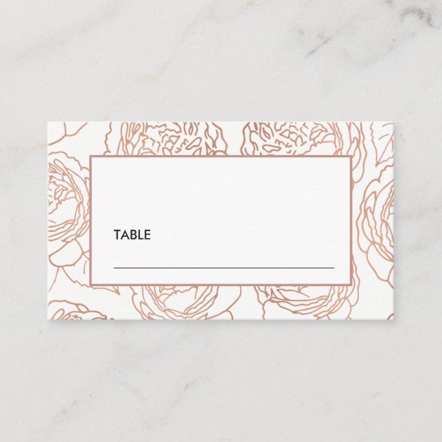 LUXE ELEGANT BLUSH PINK ROSE GOLD FLORAL WEDDING PLACE CARD (Front)