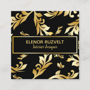 Luxe elegant floral Black Gold Business Card