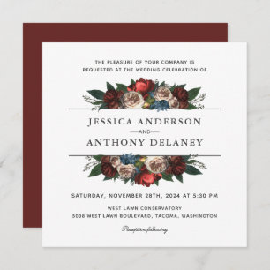 Luxe Elegant Floral Wedding Square Invitation