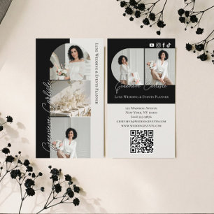 Luxe Elegant Wedding Events Planner Black QR Code Business Card
