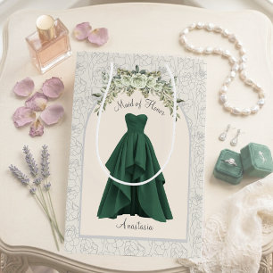 Luxe Emerald Green Maid of Honour Personalised Medium Gift Bag